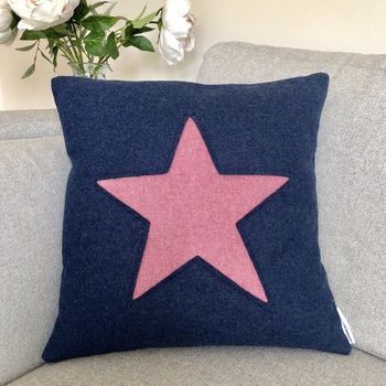 Navy Handmade Wool Cushion With Star, 3 of 4