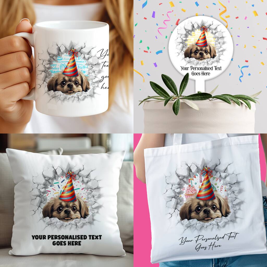 Personalised Pekingese Birthday Break Through, 1 of 8