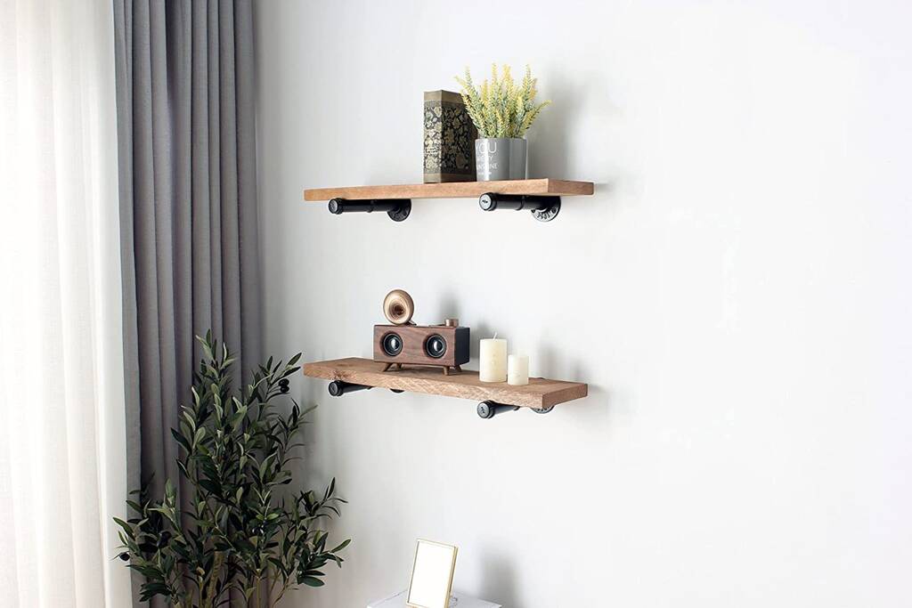 Set Of Two Wooden Wall Shelves With Industrial Pipes By Momentum   Original Set Of Two Wooden Wall Shelves With Industrial Pipes 