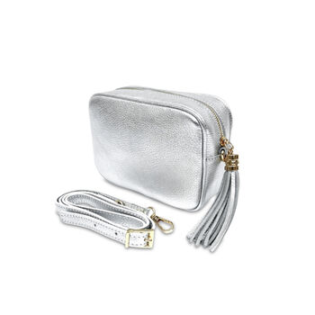Silver Leather Crossbody Bag And Silver Chevron Strap, 2 of 10