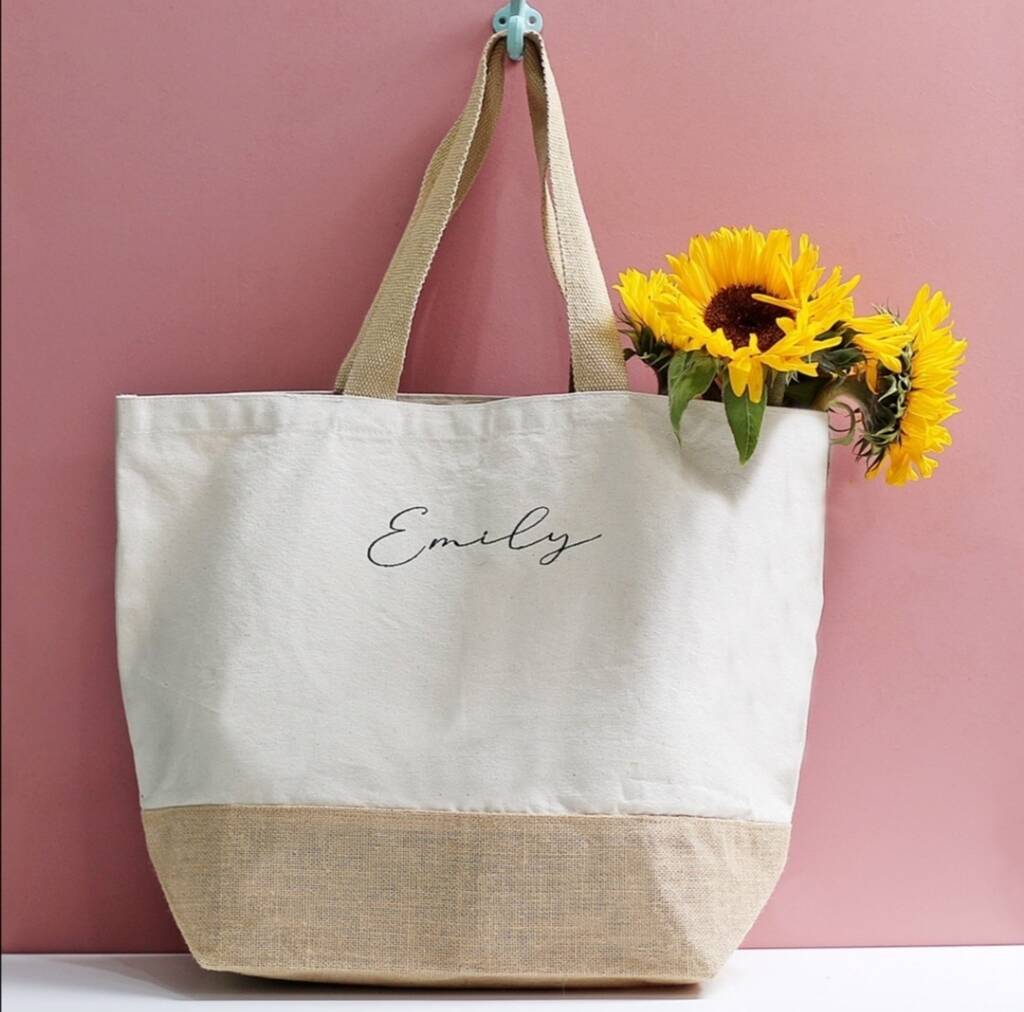 Personalised Embroidered Jute Canvas Shopping Bag, 1 of 2