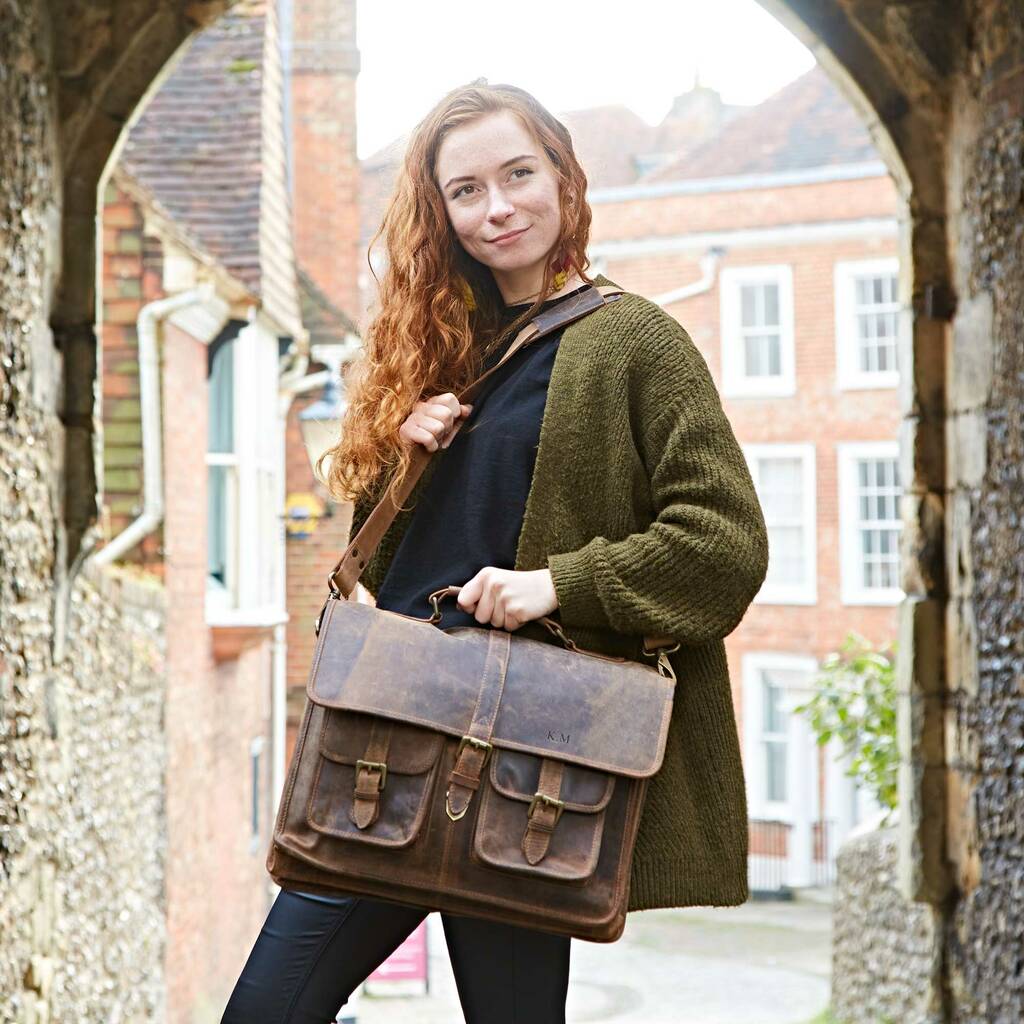 Personalised Buffalo Leather Laptop Satchel Bag By Paper High