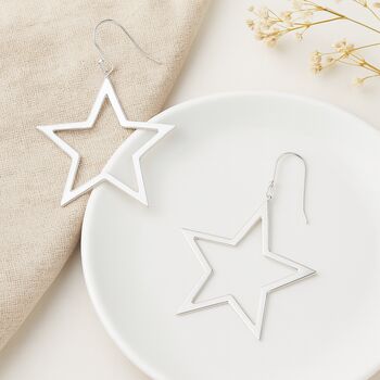 Sterling Silver Large Star Statement Earrings: Celestial Jewellery, 40mm, 3 of 5