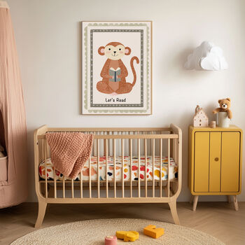 'Let's Read' Monkey Nursery Art Print, 2 of 3
