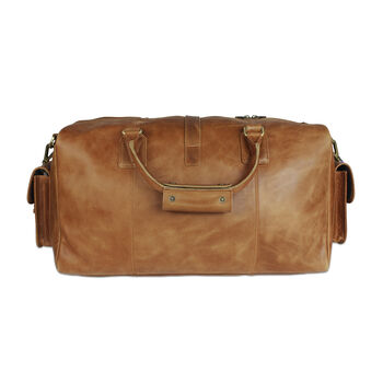 'Drake' Men's Leather Duffle Holdall In Tan Leather, 8 of 9