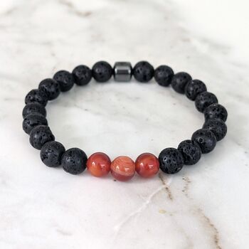 Men's Sardonyx And Lava Bead August Birthstone Bracelet, 3 of 10