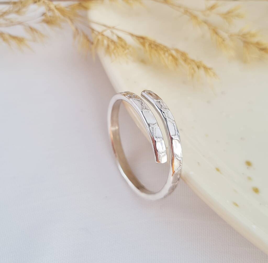 Sterling Silver Bark Wrap Ring, 1 of 8
