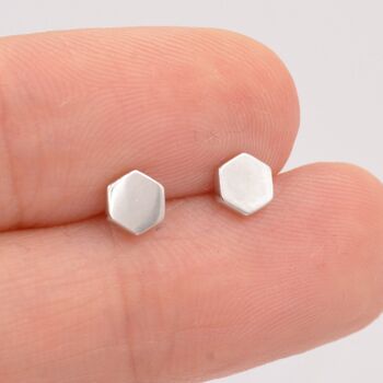Sterling Silver Hexagon Geometry Stud Earrings, 2 of 9