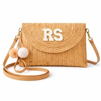 Personalised Initials Straw Pom Pom Clutch Cross Body Bag, 3 of 4