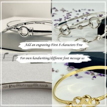Personalised Silver Knot Bracelet Bangle Sister Gift, 6 of 8