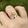 Adjustable Flower And Leaf Ring Silver And Gold Vermeil, thumbnail 1 of 3