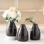 Set Of Three Glazed Black Ceramic Flower Vase, thumbnail 1 of 4