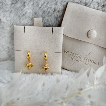 Mushroom 18ct Gold Plated Mini Hoop Earrings, 2 of 3