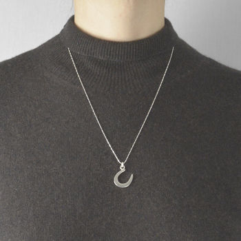 Lucky Horseshoe Sterling Silver Necklace On Long Chain, 2 of 3