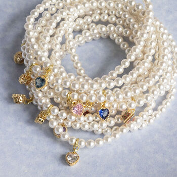 Pearl Bracelet With Heart Birthstone Charm, 2 of 9