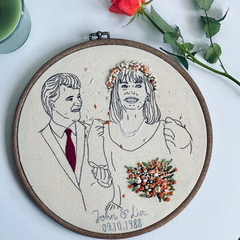 Personalised Hand Embroidered Couples Wedding Portrait, 2 of 8