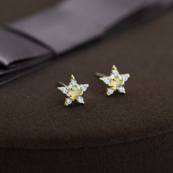 Opal Cz Star Stud Earrings In Sterling Silver, 4 of 12