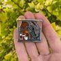 Cat And Books Autumn Fall Enamel Pin With Shaker Moving Glitter And Leaves, thumbnail 1 of 5