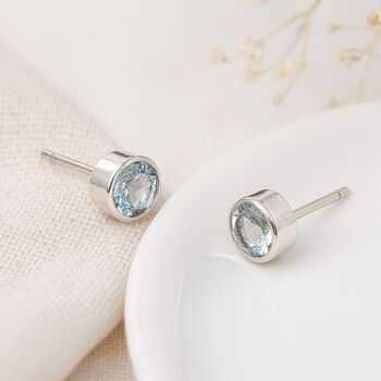 Sterling Silver March Birthstone Stud Earrings, 2 of 6