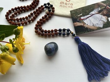 Mala Necklace 108 Intuition Lapis Rudraksha Mala Beads, 4 of 6