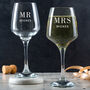Personalised Engraved Wine Glasses Mr And Mrs Wedding Gifts, thumbnail 1 of 6