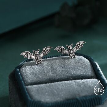 Bat Skeleton Stud Earrings In Sterling Silver, 2 of 11