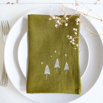 Embroidered Trees And Stars Linen Napkins, 5 of 5