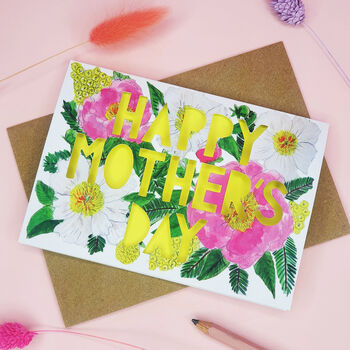 Happy Mother's Day Peony Floral Paper Cut Card, 4 of 5