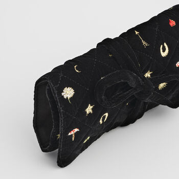 Black Quilted Velvet Embroidered Jewellery Roll, 6 of 6