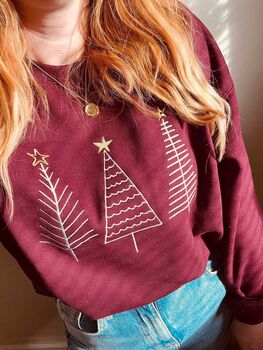 Three Big Trees Embroidered Christmas Jumper, 2 of 5