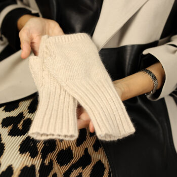 Cosy Cable Knit Plain Colour Medium Fingerless Gloves, 5 of 12