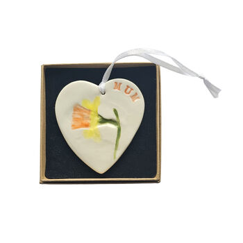 Handmade Ceramic Heart – Daffodil And “Mum” Keepsake Gift, 5 of 11