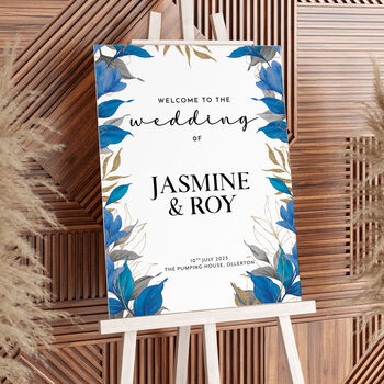Blue Gold Wedding Welcome Sign, 2 of 6