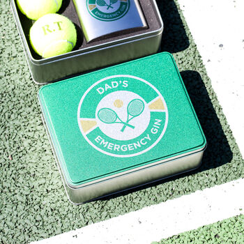 Personalised Tennis Hip Flask And Balls Tin Gift For Him, 3 of 6