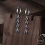 Sterling Silver Sapphire Blue Cz Dangle Chain Huggie Hoop Earrings, thumbnail 1 of 12