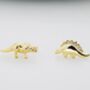 Mismatched Stegosaurus And Triceratops Dinosaur Stud Earrings In Sterling Silver, thumbnail 4 of 12