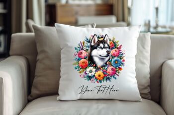 Personalised Husky Summer Floral Dog Wreath Cushion And Mug Gift Bundle, 4 of 4