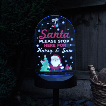 Personalised 'Santa Stop Here' Cartoon Santa Solar Light – Christmas Outdoor LED, 4 of 9