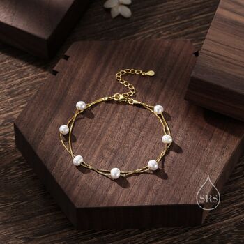 Genuine Pearl Bracelet In Sterling Silver, 6 of 12
