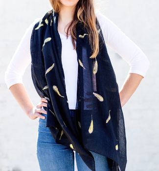 Personalised Or Printed Black /Grey Gold Feather Scarf, 9 of 12