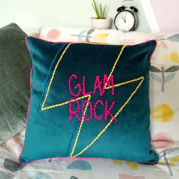 Glam Rock Embroidered Velvet Cushion, 3 of 5