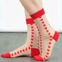 Sheer Pop Socks Ankle Highs Love Hearts Red, thumbnail 1 of 2