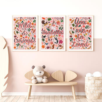 You Are So Loved Pink Woodland Nursery Print, 2 of 8