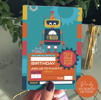 Robot Childrens Birthday Party Invitations Pack Of 20, 2 of 2