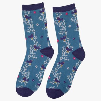 Women's Bamboo Socks Blue Blackbirds, 2 of 4