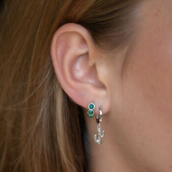 Malachite Cabochon Huggie Hoop Earrings, 4 of 6