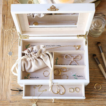 Personalised Initials White Embroidered Jewellery Box, 3 of 4