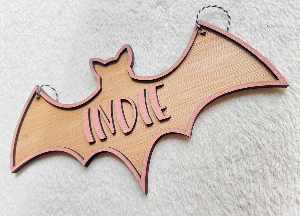 Halloween Name Sign Kids Halloween Decoration Personalised Hanging Bat With Name, 1 of 10