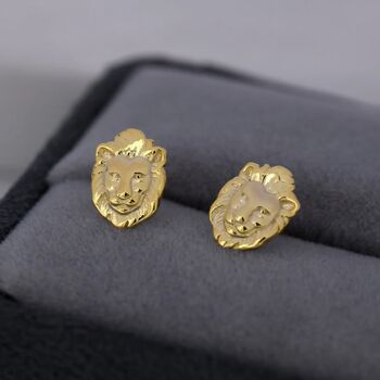 Lion Head Stud Earrings In Sterling Silver, 5 of 11