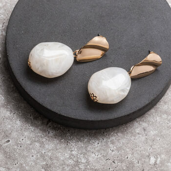 Gold Colour Stud And Stone Resin Drop Earrings, 6 of 6